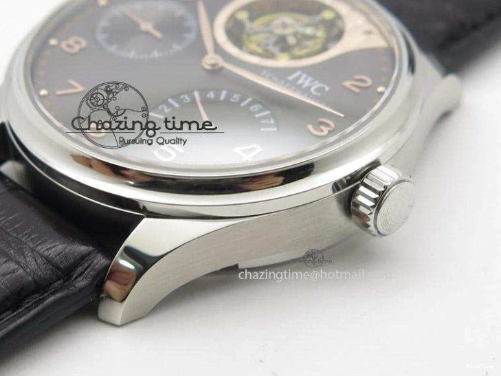 MIROTIME 0329 Portuguese Tourbillon Mystere SS TF Best Edition Black Dial on Black Croc Leather Strap Flexible 7383